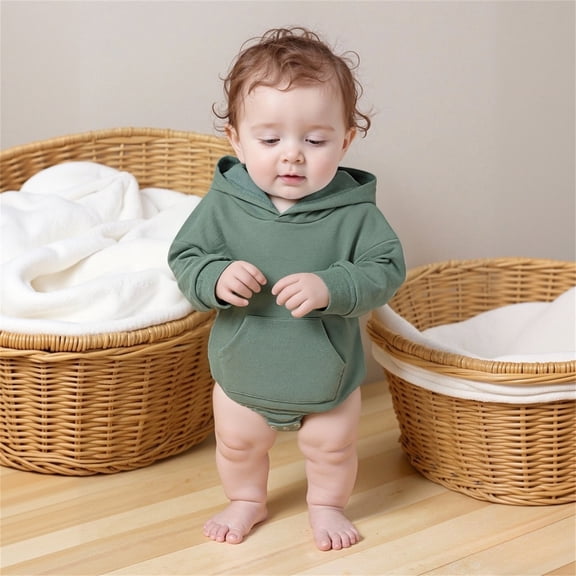 MEZZALL Baby Boys Girls Solid Color Hooded Pocket Long Sleeve Bodysuit Romper Jumpsuit Onesie Toddler Autumn Fall Holiday O-Neck Spring Child One-Pieces