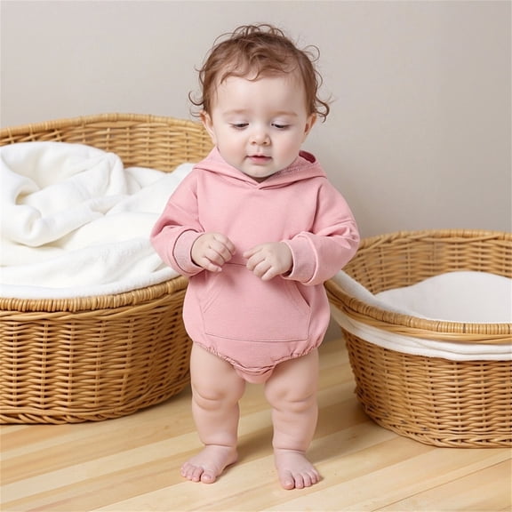 MEZZALL Baby Boys Girls Solid Color Hooded Pocket Long Sleeve Bodysuit Romper Jumpsuit Onesie Toddler Autumn Fall Lovely O-Neck Spring Child One-Pieces