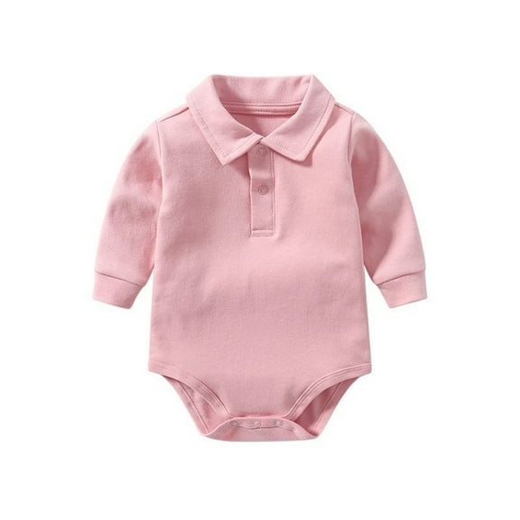 MEZZALL Baby Boys Girls Solid Color Long Sleeve Lapel Bodysuit One-Pieces O-Neck Onesie Toddler Daily Wear Birthday / 0-3 Months