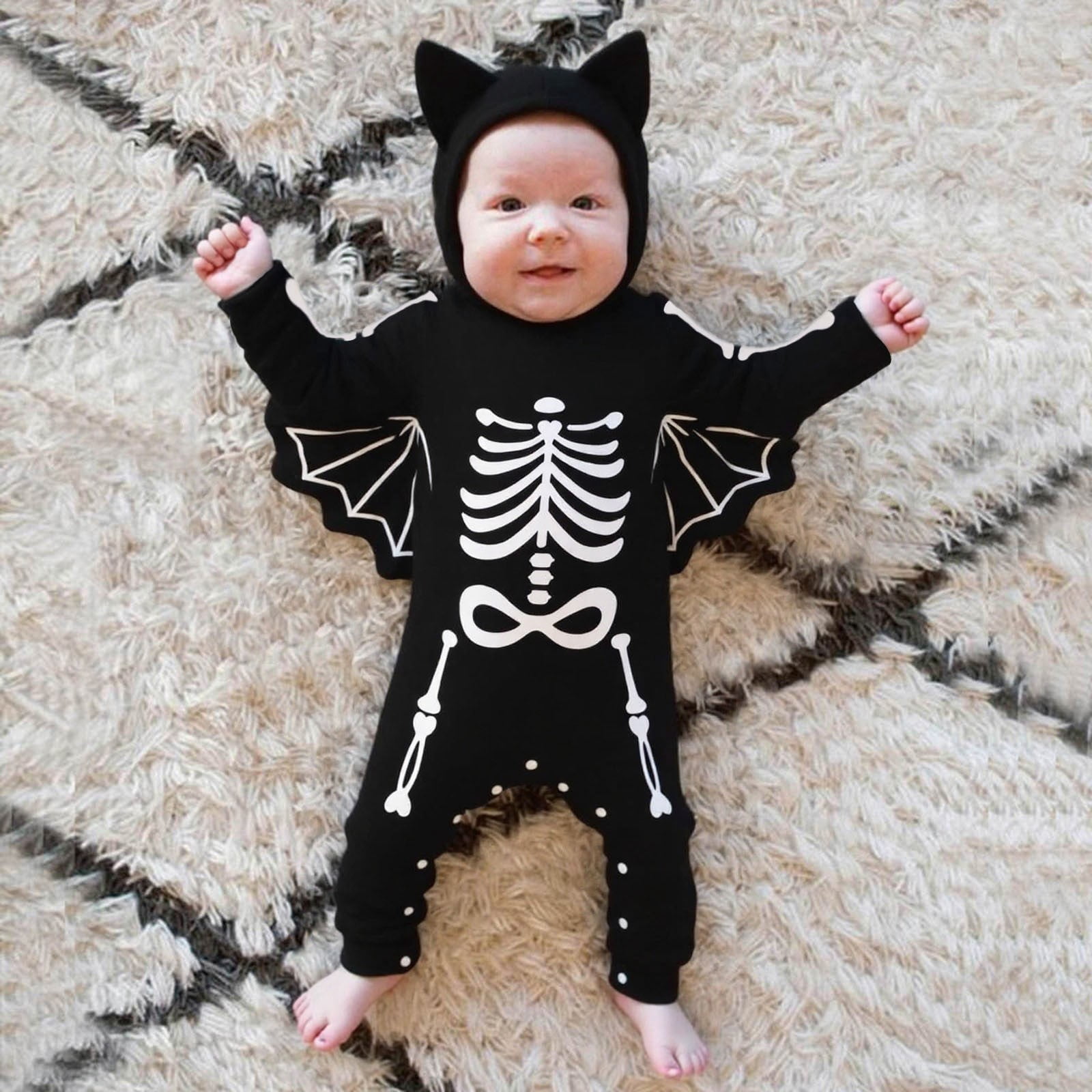 MEZZALL Baby Boys Halloween Romper Jumpsuit Costume With Skeleton Print