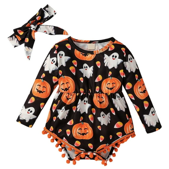 MEZZALL Baby Boys Halloween Romper Jumpsuit Soft Pumpkin Print Outfits For Toddler 0 18 Months Comfortable Casual Playwear Versatile Clothing