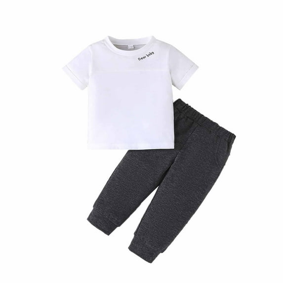 MEZZALL Baby Boys Outfits Sets Short Sleeve T-Shirt With Solid Color Pants Casual Comfortable Toddler Clothes For Daily Wear Photo Shoot Party Picnic Spring Summer Soft Baby Wear