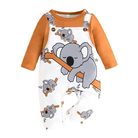 MEZZALL Baby Boys Romper O-Neck Jumpsuit One-Piece Long Sleeve Animal Print Koala Outfits Casual Playwear Soft Comfortable Everyday Wear Relaxed Fit Toddler Child Clothes Sets