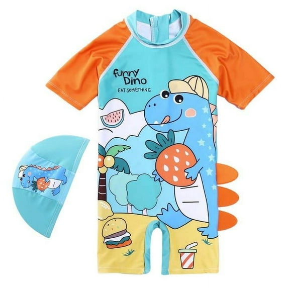 MEZZALL Baby Boys Swimsuit Vacation Hawaii Beachwear Short Sleeve Cartoon Cute Toddler Kids Student Swimwear, Light Blue, 3-4 Years