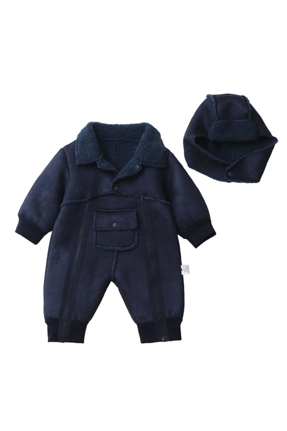 Baby Boys Winter Romper Jumpsuit With Hood Soft Lined Warm Outfits For Toddler Newborn Cozy Casual Wear Relaxed Fit Baby Dailywear