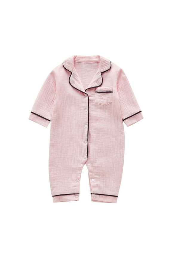 Baby Girl Boy Pajamas Romper Button Up Pajamas Footie Pjs Jumpsuit Onesie Comfort Loungewear, Pink, 0-3 Months