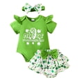 thumbnail image 1 of MEZZALL Baby Girl My First St. Patrick's Day Outfit Ruffle Bodysuit Cake Smash Shorts Headband Clover Clothes, 1 of 7