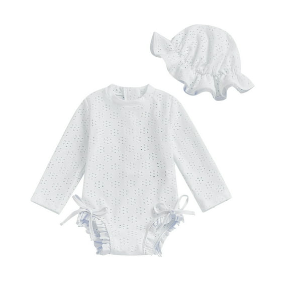 MEZZALL Baby Girl Swimsuit Baby Girls Long Sleeve Swimsuit Romper With Hat Bathing Suit Beach Rash Guard 2-3 Years Lovely Kids Wear