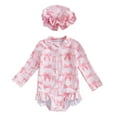 thumbnail image 1 of MEZZALL Baby Girl Swimsuit Baby Girls Long Sleeve Swimsuit Vacation Hawaii Beachwear Romper With Hat Bathing Suit Beach Rash Guard, Pink, 2-3 Years, 1 of 3