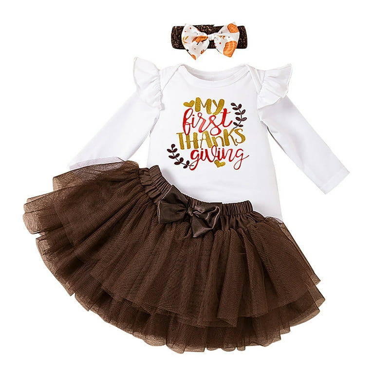 MEZZALL Baby Girl Thanksgiving Outfit Bodysuit+Tutu Skirt+Headband
