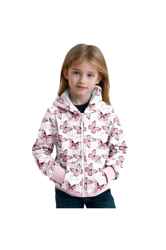 Baby Girl Zip-up Jacket Toddler Hoodie Sweatshirt Light Winter Coat Fall Outwear 1t-14t