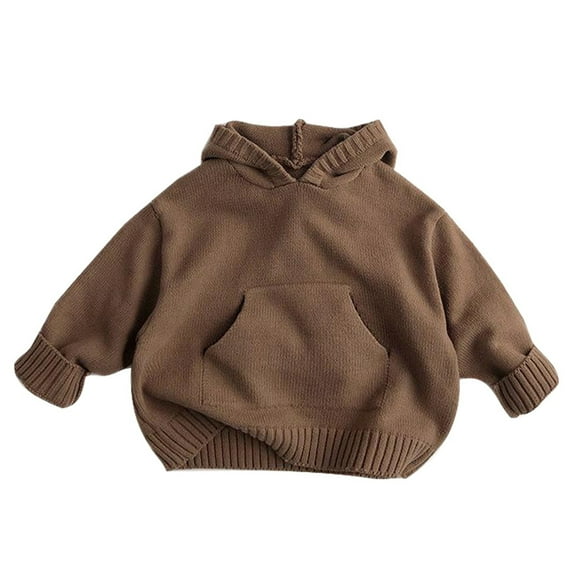 MEZZALL Baby Girls Boys Retro Casual Hooded Sweater Children Fashion Warm Sweater Versatile Knitwear, Coffee, 12-18 Months