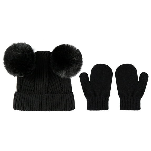 MEZZALL Baby Girls Boys Soft Warm Knit Hat Kids Winter Hat Solid Color Knitted Gloves Versatile Toddler Dailywear, Black, One Size