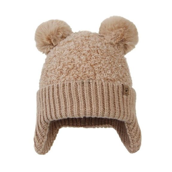 MEZZALL Baby Girls Boys Soft Warm Knit Hat Kids Winter Hat With Earflap Scarf Hood Hat Classic Toddler Dailywear, Khaki, One Size