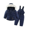 thumbnail image 1 of MEZZALL Baby Girls Boys Winter Sweater Suit Thick Warm Hooded Solid Color Zipper Down Coat Down Paraks Jumpsuit Snowsuit Set Comfort Toddler Knitwear, Navy, 3-4 Years, 1 of 7