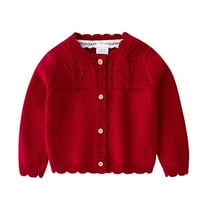 MEZZALL Baby Girls Cotton Knit Sweater Autumn Solid Color Long Sleeve Tops Cardigan Knitwear Stylish Dailywear, Red, 12-18 Months