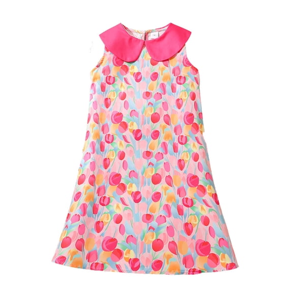 MEZZALL Baby Girls Dress Sundress Summer Sweet Wind Colorful Flower Print Dress Sundress, Pink, 10-11 Years