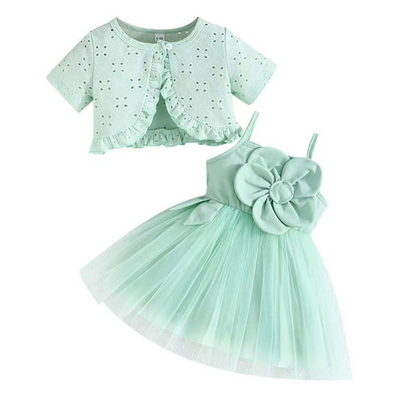 MEZZALL Baby Girls Floral Strappy Dress & Solid Color Cardigan 2PCS Set Princess Style Matching Outfits Sets For Toddler Leisure Baby Wear 9-12M