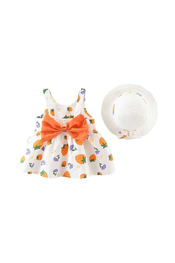 Baby Girls Kids Dresses Summer Toddler Floral Ruched Sleeveless Dress Sundress, Orange, 3-12 Months