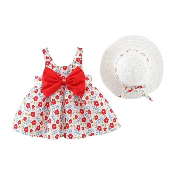 MEZZALL Baby Girls Kids Dresses Summer Toddler Floral Ruched Sleeveless Dress Sundress, Red, 1-2 Years