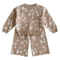 thumbnail image 1 of MEZZALL Baby Girls Knitted Jacquard Sweatshirt And Sweater Knitwear With Bow Detail Long Pants Two Piece Outfits Sets Toddler Kids Solid Color Cozy Teen Clothes Sets, 1 of 9