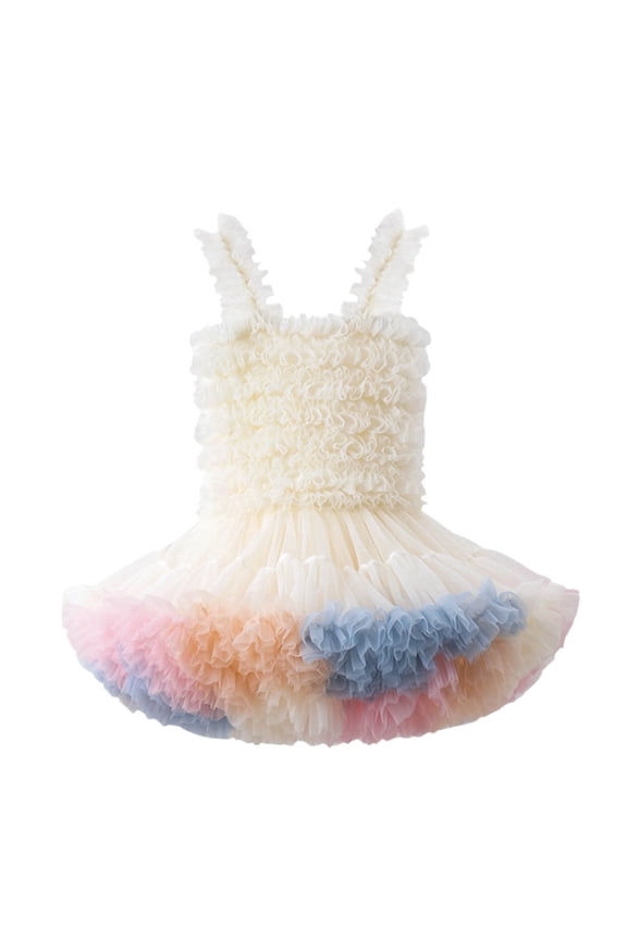 Baby Girls Mesh Tutu Dress Sleeveless Spaghetti Rainbow Tutu Princess Skirt Dress Versatile, 6-9 Months