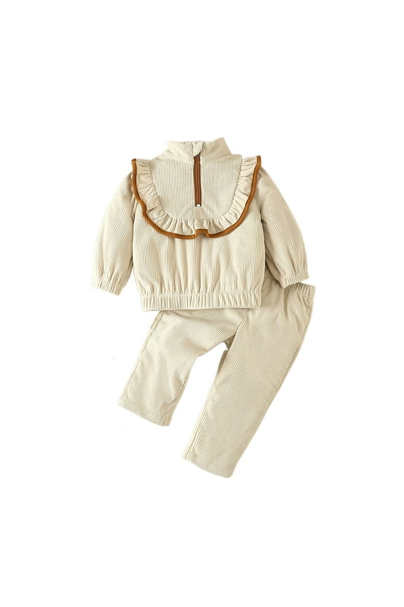 Baby Girls Outfits Sets Toddler Casual Corduroy Long Sleeve Hoodie Outfits For Daily Wear Home Sweet Style Fall Clothes Dailywear Trendy / 6-9 Months