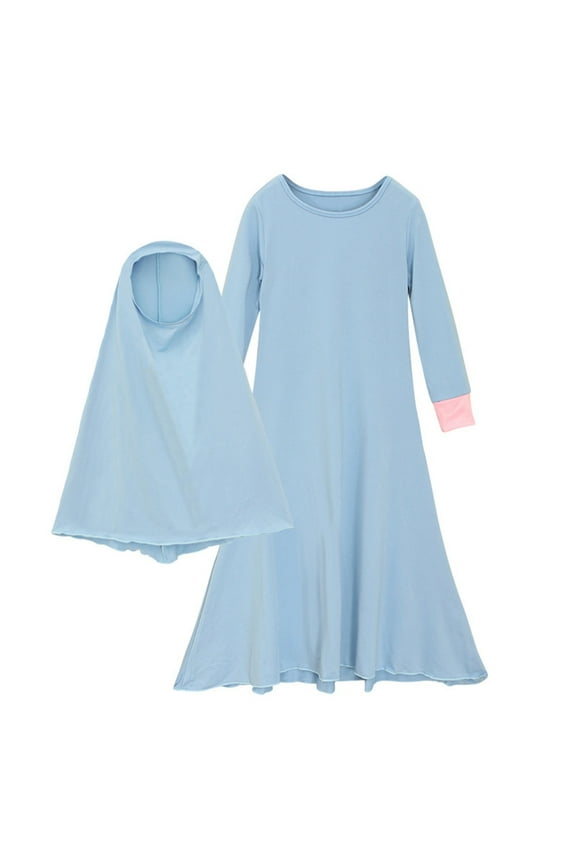 Baby Girls' Ramadan Abaya with Hijab Full Length Robe Burka Maxi Little Kid Toddler Baby Girl Dresses