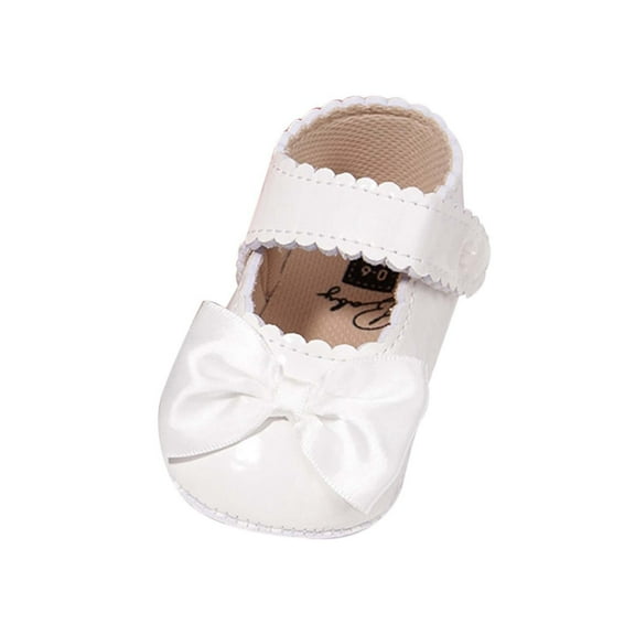 MEZZALL Baby Girls Soft Sole Bowknot Princess Dress Light Baby Sneaker Shoes Classic Footwear, White, 0-6 Months