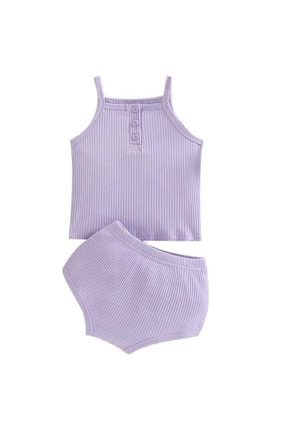 Baby Girls Spaghetti Solid Color Crop Tops Short Clothes Outfits Set Classic Dailywear, Light , 12-18 Months