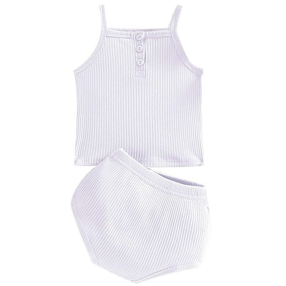 MEZZALL Baby Girls Spaghetti Solid Color Crop Tops Short Clothes Outfits Set Relaxed Fit Dailywear, White, 12-18 Months