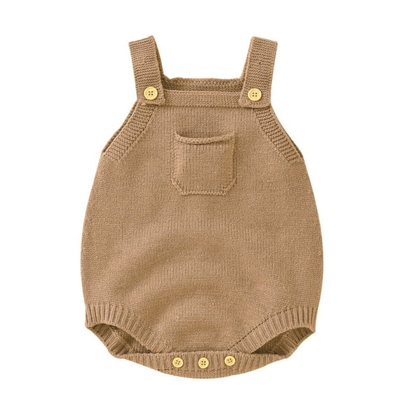 MEZZALL Baby Knit Romper Cotton Sleeveless Boys Girls Solid Color Sweater Knitwear Baby Bodysuit Trendy Dailywear, Khaki, 6-9 Months