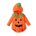 thumbnail image 1 of MEZZALL Baby Onesie Halloween Pumpkin Design Hooded Long Sleeve Toddler Zipper Bodysuits Cute Fall Winter Clothes, 1 of 8
