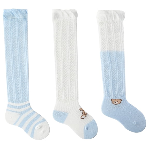 MEZZALL Baby Socks For Toddlers 3-Pairs Soft Comfortable Long Crew Casual Everyday Socks Breathable For Spring Summer Soft Baby Wear