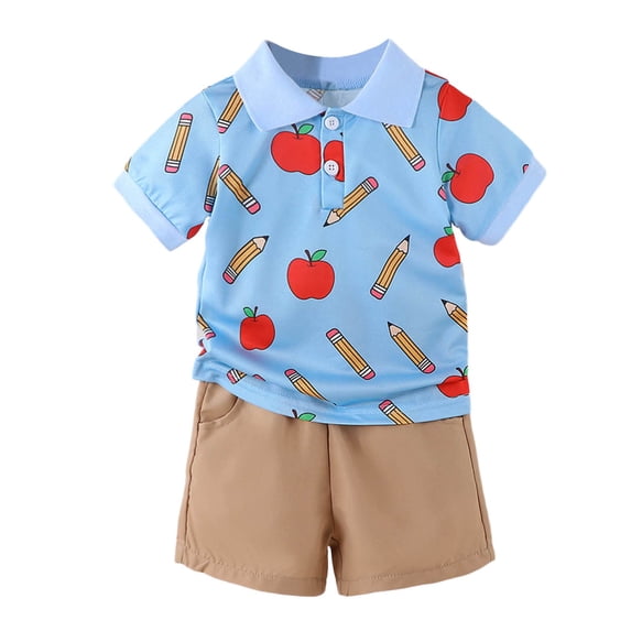 MEZZALL Back To School Boys Outfit Full Print Pattern Short Sleeve Tee And Matching Shorts For Kids Soft Clothes Sets