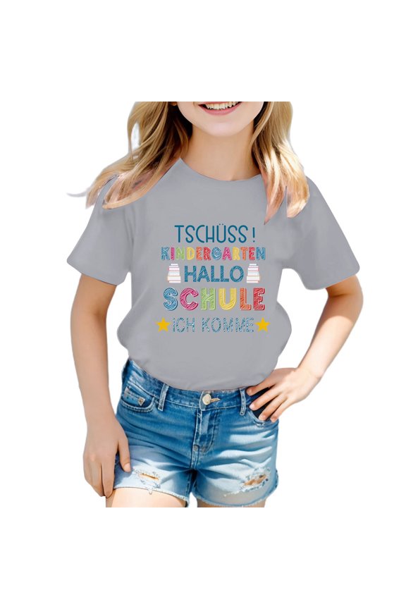 Back To School Season Children's Short Sleeved T-shirt Tops With Round Neck Stylish Toddler Blouses Clothing