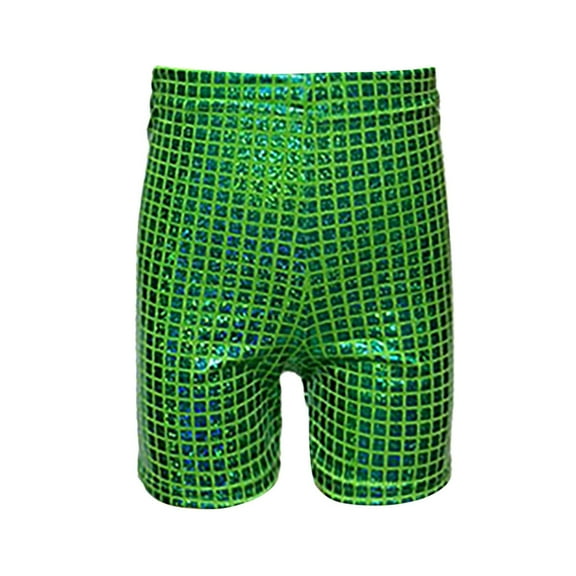 MEZZALL Block Shorts Sequin Children Adult Dance Pants Practice Shorts Shows And Events Leisure Toddler Dailywear, Green, 3-4 Years