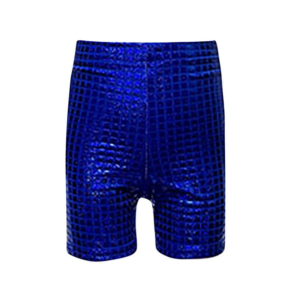 MEZZALL Block Shorts Sequin Children Adult Dance Pants Practice Shorts Shows And Events Versatile Toddler Dailywear, Blue, 3-4 Years