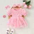 thumbnail image 1 of MEZZALL Bodysuits Baby Girl Lace Dress Short Sleeve Baby Romper Dress Mesh Girl Summer With Headband O-Neck Infant Holiday Back To School Onesie, 1 of 8