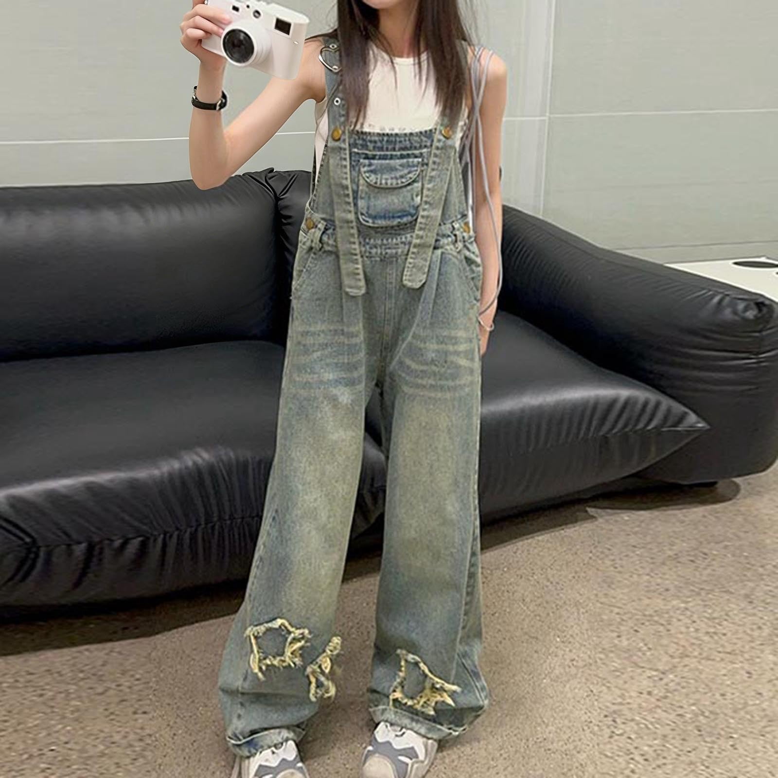 MEZZALL Bodysuits Stylish Denim Overalls Jumpsuit For Girls Fashion Fall Long Sleeve Romper One-Piece Square Collar Trendy Back To School Onesie