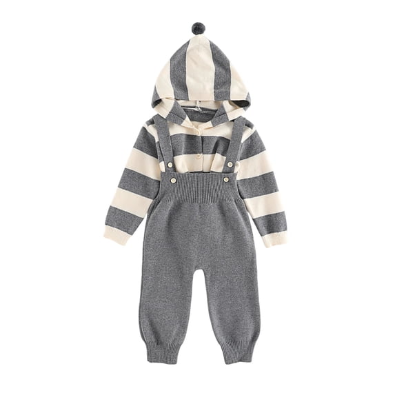 MEZZALL Boy's Autumn Baby Clothes With Adjustable Waistband Pants Set Knitted Wool Sweater With Color Striped Pattern Baby Coats For 0 18 Months Old. Comfort Toddler Clothing
