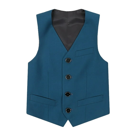 MEZZALL Boys 4 Button Formal Suit Vest Relaxed Fit Toddler Dailywear, Blue, 11-12 Years