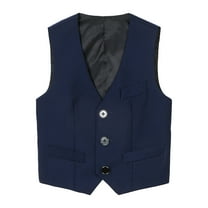 MEZZALL Boys 4 Button Formal Suit Vest Stylish Toddler Dailywear, Navy, 13-14 Years