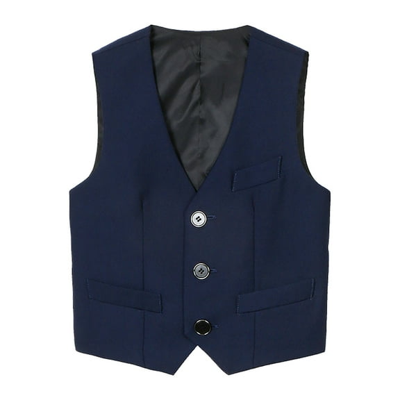 MEZZALL Boys 4 Button Formal Suit Vest Stylish Toddler Dailywear, Navy, 13-14 Years