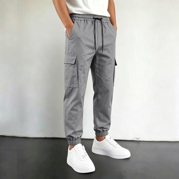 MEZZALL Boys Cargo Jogger Pants Elastic Drawstring Waist Multi Side Pockets Casual Tapered Outdoor Trousers, 15-16 Years