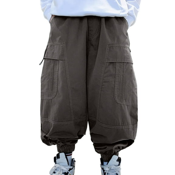 MEZZALL Boys Cargo Pants Fully Elastic Waist Trousers Solid Color Children Regular Fit Toddler Streetwear Soft / 10-11 Years