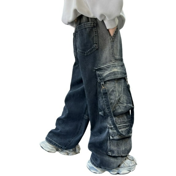 MEZZALL Boys Cargo Trousers Fully Elastic Waist Jeans Pants For Children Regular Demin Pants 4-5 Years Soft Baby Wear
