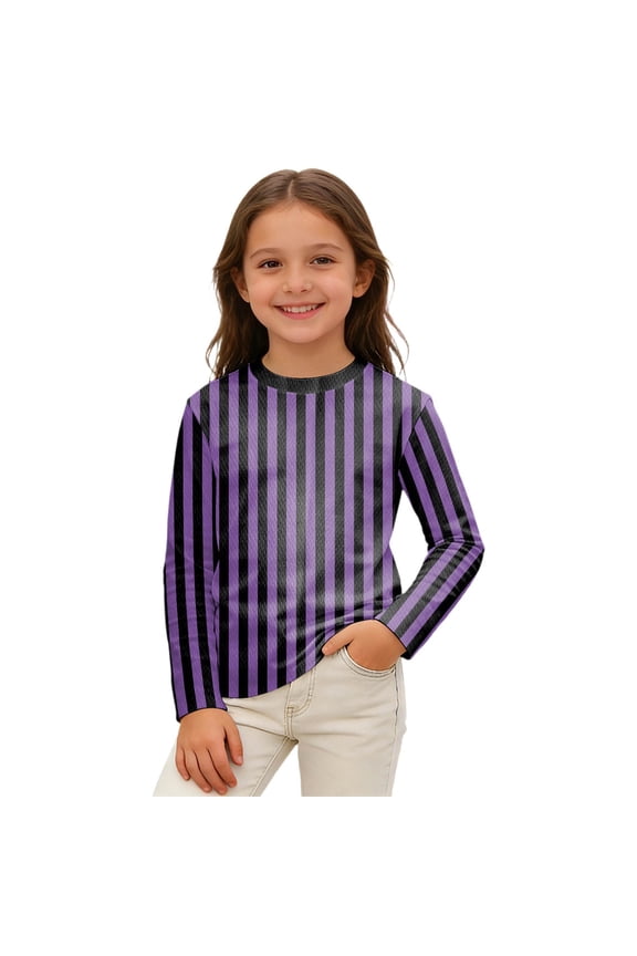 Boys Carnival Stripe Long Sleeve T-Shirt For Kids O-Neck Colorful Party Graphic Casual Tops Comfortable Blend Tee Versatile Toddler Blouses Clothing