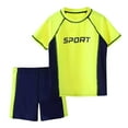 thumbnail image 1 of MEZZALL Boys Color Block Swimwear Sets Sporty Letter Print Short Sleeve & Swim Trunks Summer Beach Vacation Pool 11-12 Years Classic Kids Wear, 1 of 7