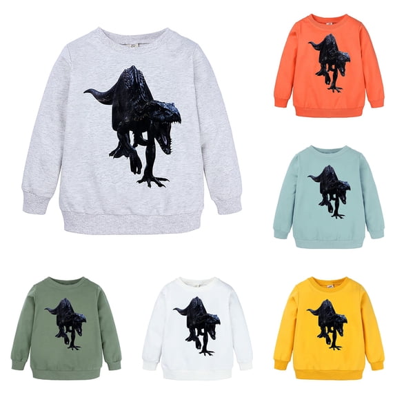 MEZZALL Boys Crewneck Little Kids Unisex Cartoon Animals Dinosaur Printed Sweatshirt Pullover Long Sleeve Fall 2026 Tops , Grey